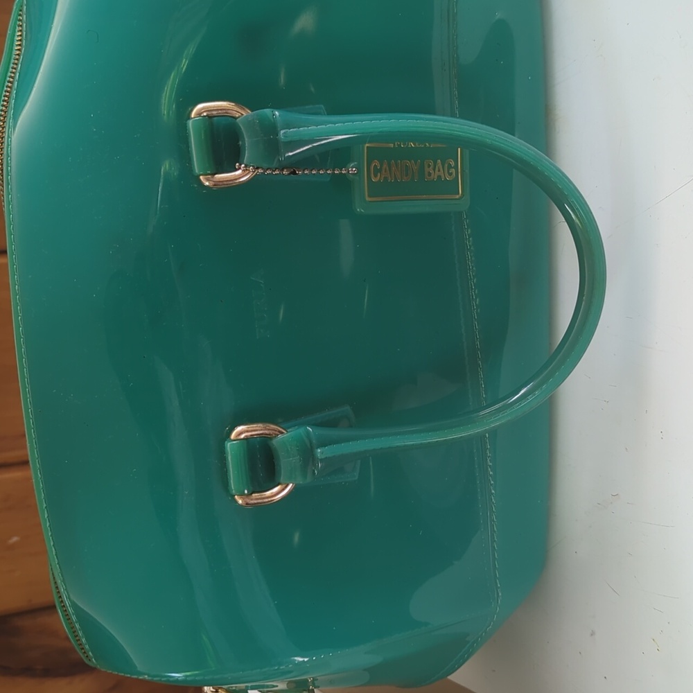Furla Green Patent Satchel with Gold Hardware - Picture 2 of 6